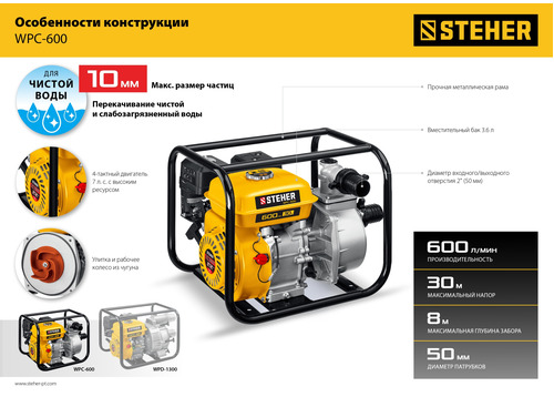 Бензиновая мотопомпа STEHER WPC-600