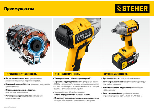 Винтоверт аккумуляторный STEHER CSB-300